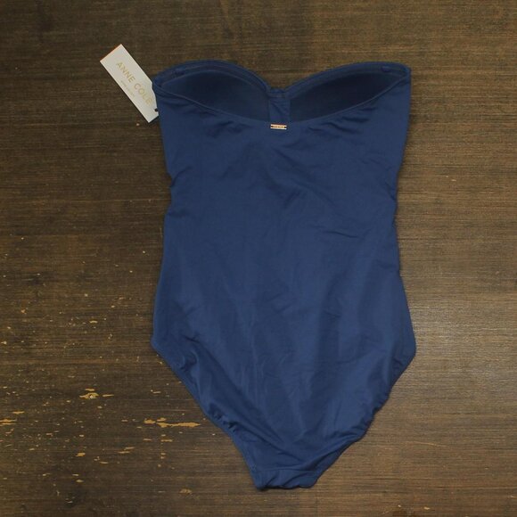 NEW Anne Cole Twist-Front Ruched One-Piece Swimsuit MYMO00501 Slate Blue 10 - Picture 2 of 7